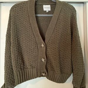 Pink Rose Olive Green Cropped Women's Cardigan, Large, EUC